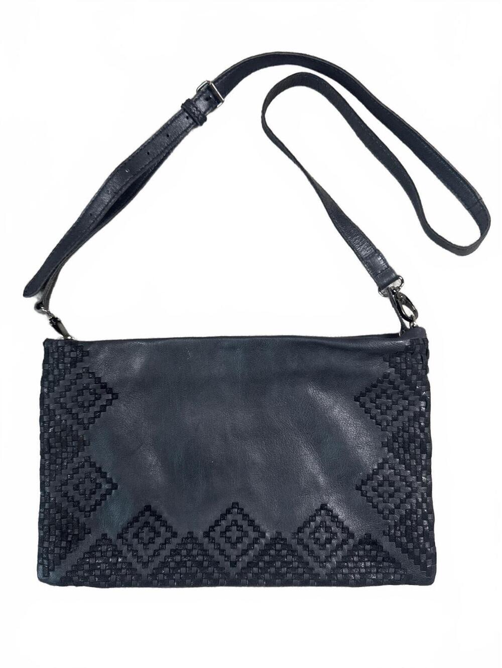 Isabella Fiore Black Diamond Woven Leather Crossbody